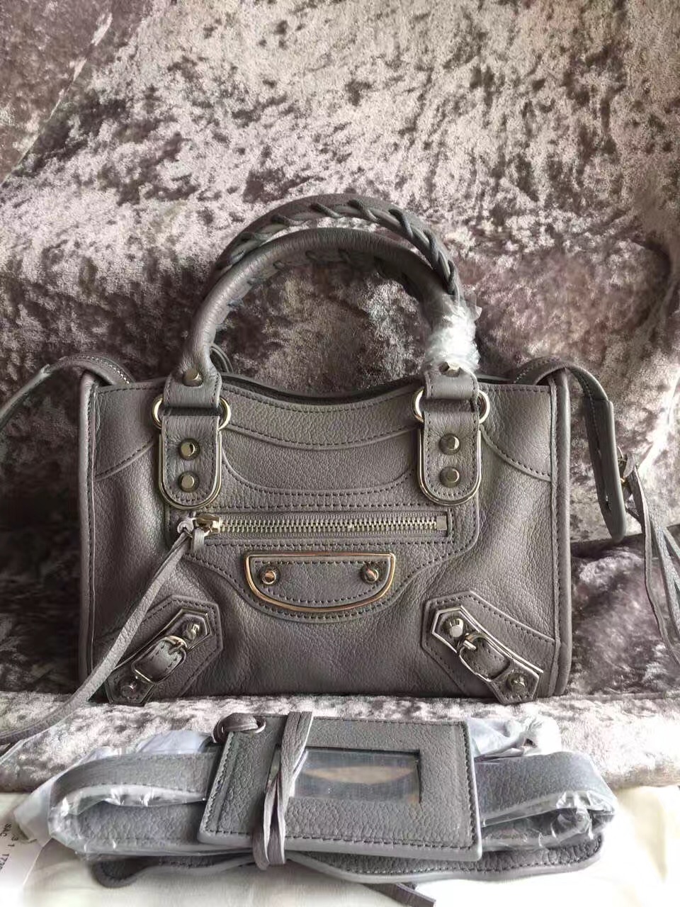 balenciaga city mini goatskin gray handbags