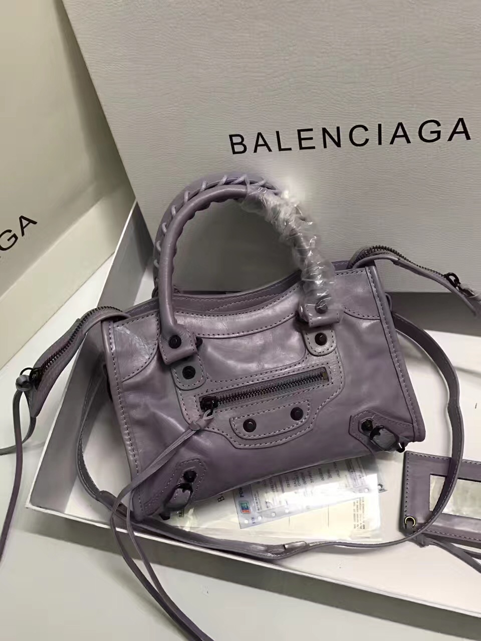 balenciaga city mini light gray handbags