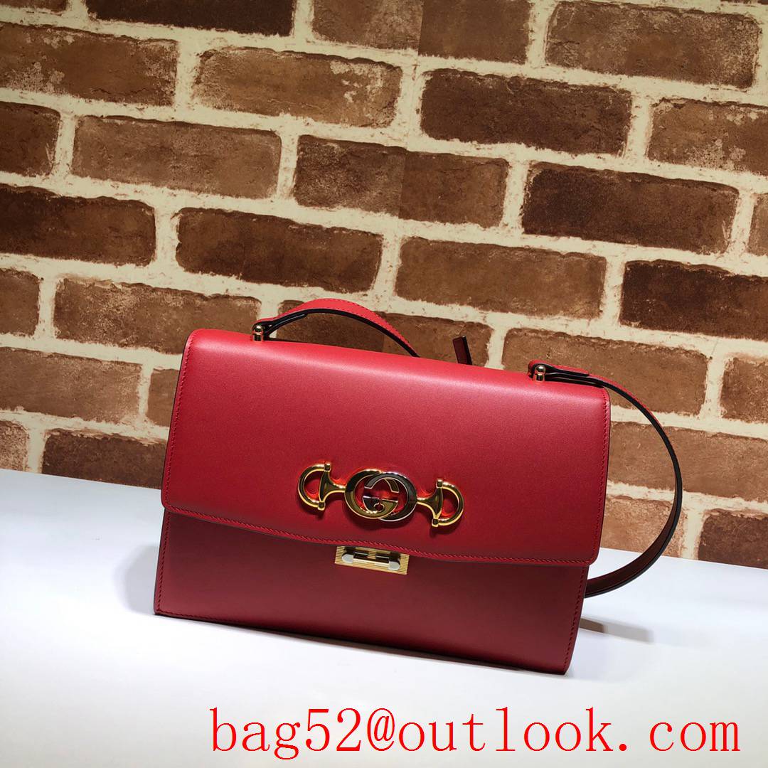 Gucci Zumi Horsebit Smooth red Leather Shoulder Bag