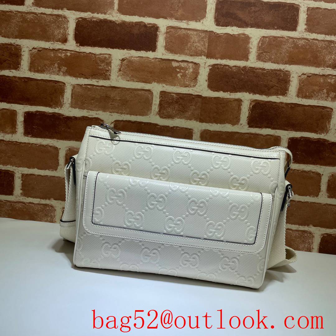 Gucci Signature GG white calfskin Messenger shoulder Bag