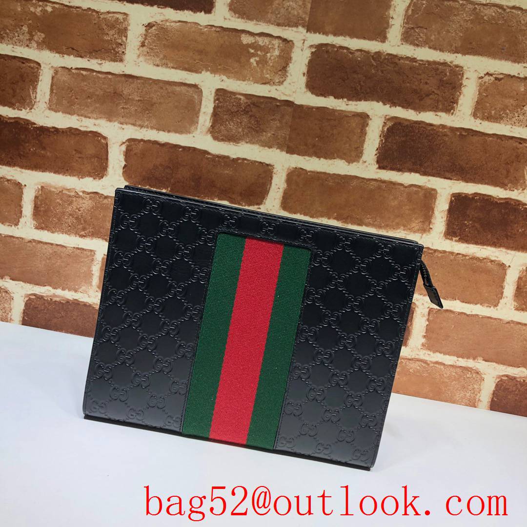 Gucci GG black leather Signature Ophidia Men Clutch bag purse