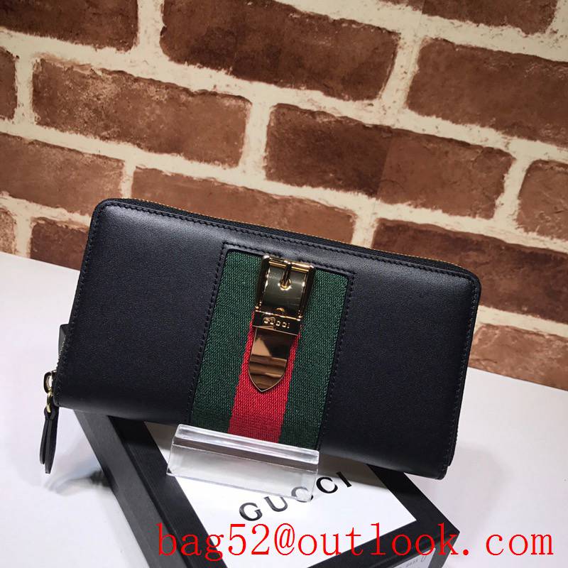 Gucci Sylvie black calfskin long Zipper Purse Wallet
