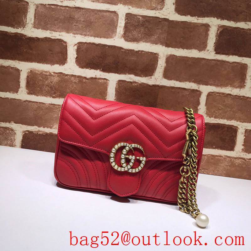 Gucci GG Marmont small Quilted v Pearl calfskin red Shoulder Bag