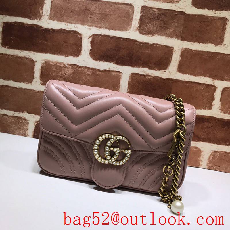 Gucci GG Marmont small Quilted v Pearl calfskin nude Shoulder Bag