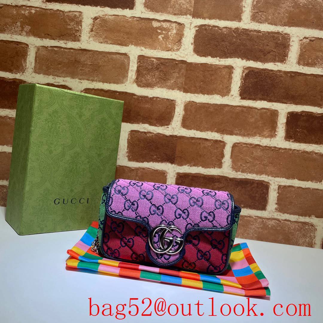 Gucci GG Marmont chain Super Mini Canvas tri-color Shoulder Bag purse