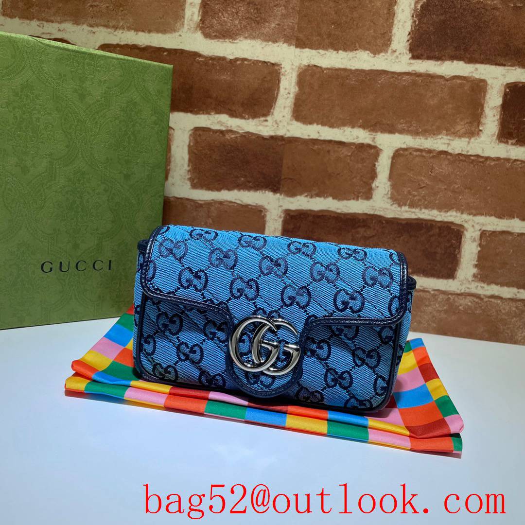 Gucci GG Marmont chain Super Mini Canvas blue Shoulder Bag purse