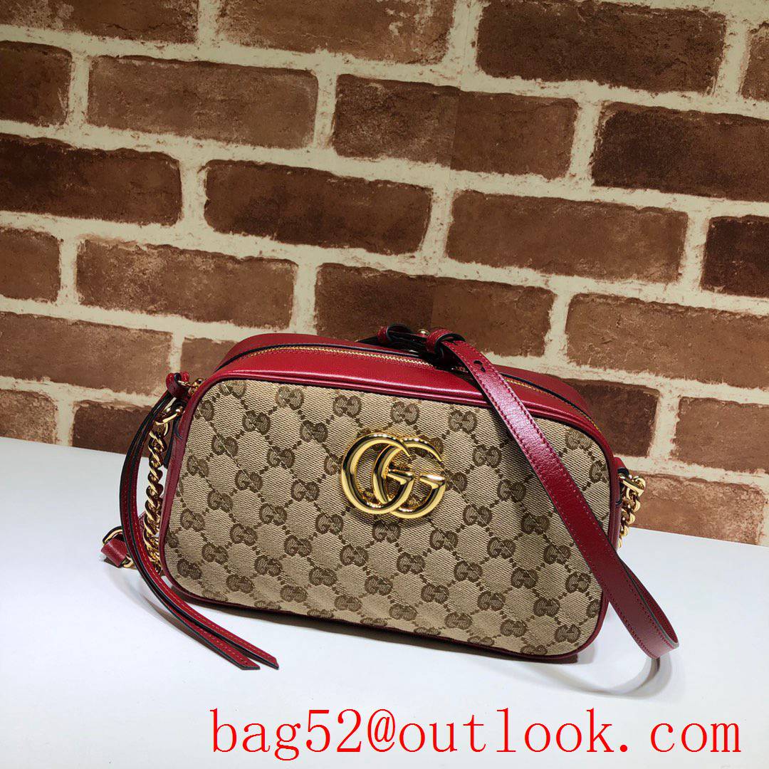 Gucci GG Marmont wine calfskin-trimmed Canvas chain zipper Shoulder Bag purse