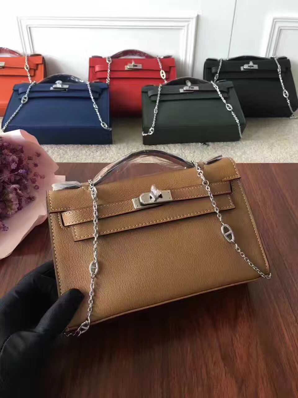Hermes mini Chevre Kelly tan handbags 