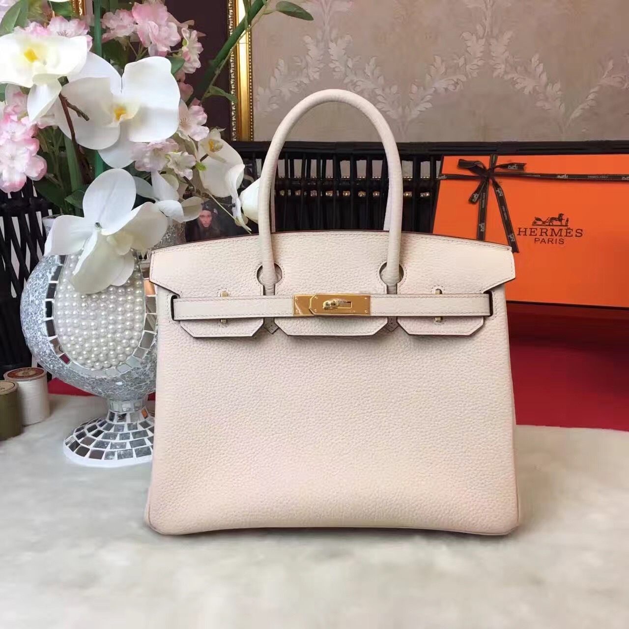 Hermes top leather cream Birkin handbags