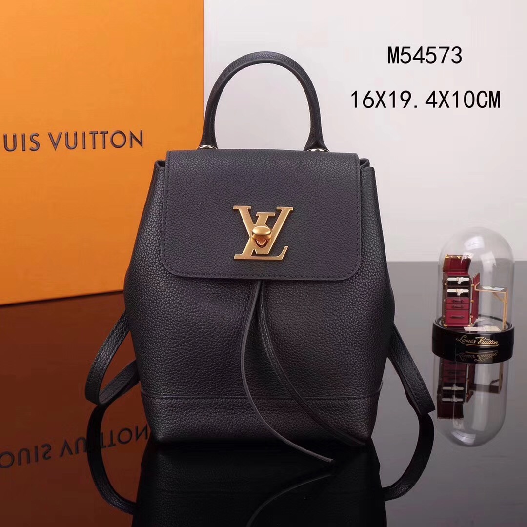 LV Louis Vuitton M54573 Lockme Mini Leather Backpack Real bags Black