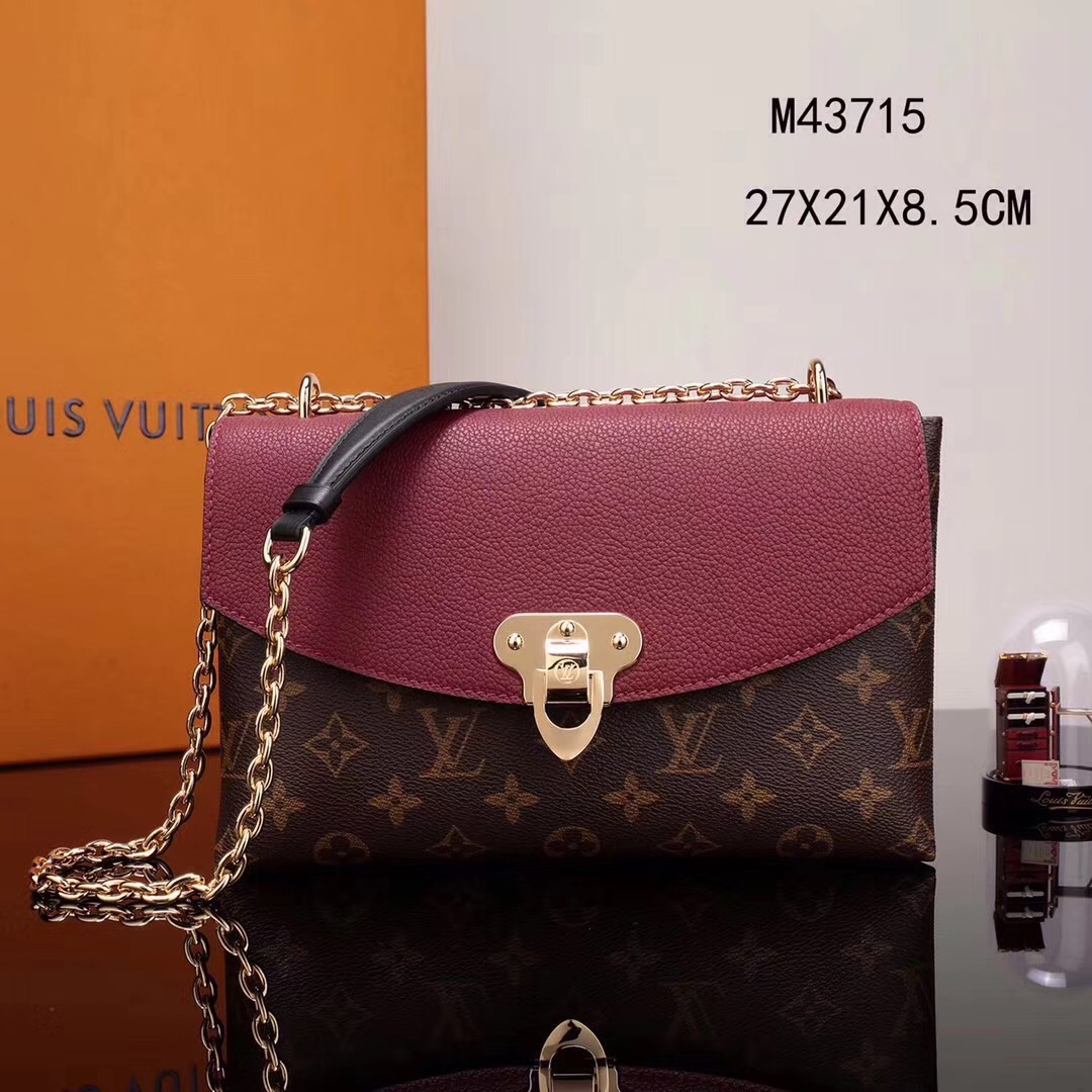 LV Louis Vuitton M43715 Saint Placide Leather Monogram Handbags bags Maroon