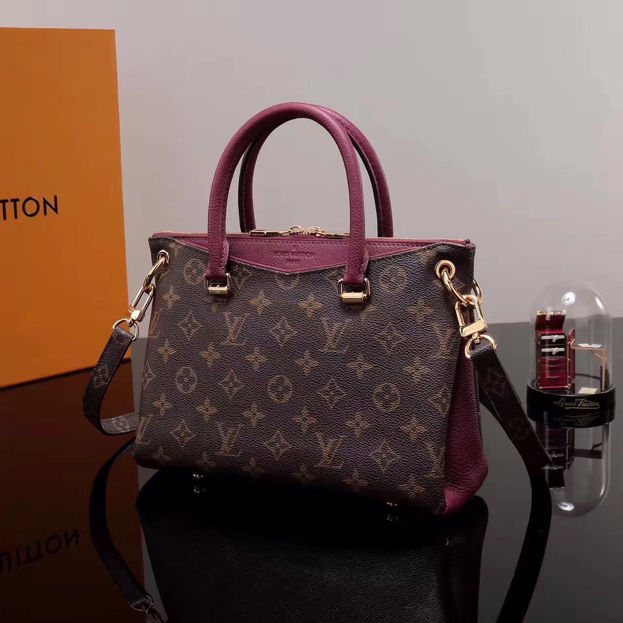 LV Louis Vuitton Monogram Pallas BB Shoulder Handbags M62961 bags Maroon [LV1063] - $299.00 ...