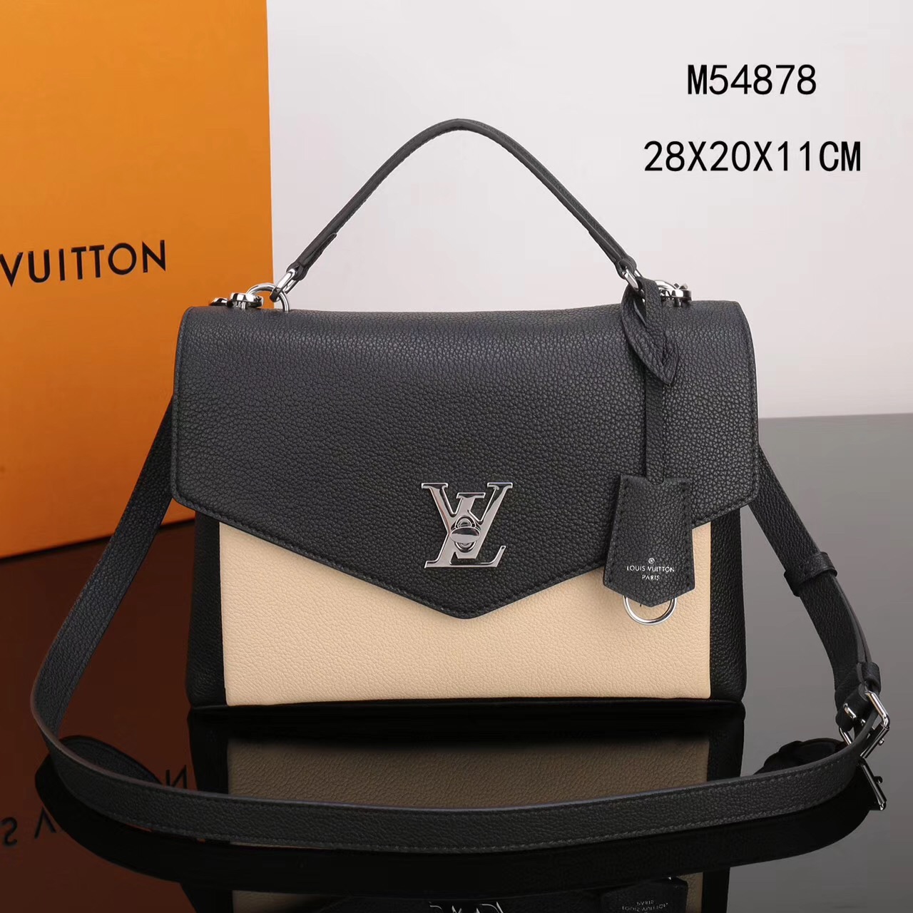 LV Louis Vuitton My Lockme Handbags M54878 Real Leather bags Black&Beige [LV1081] - $389.00 ...