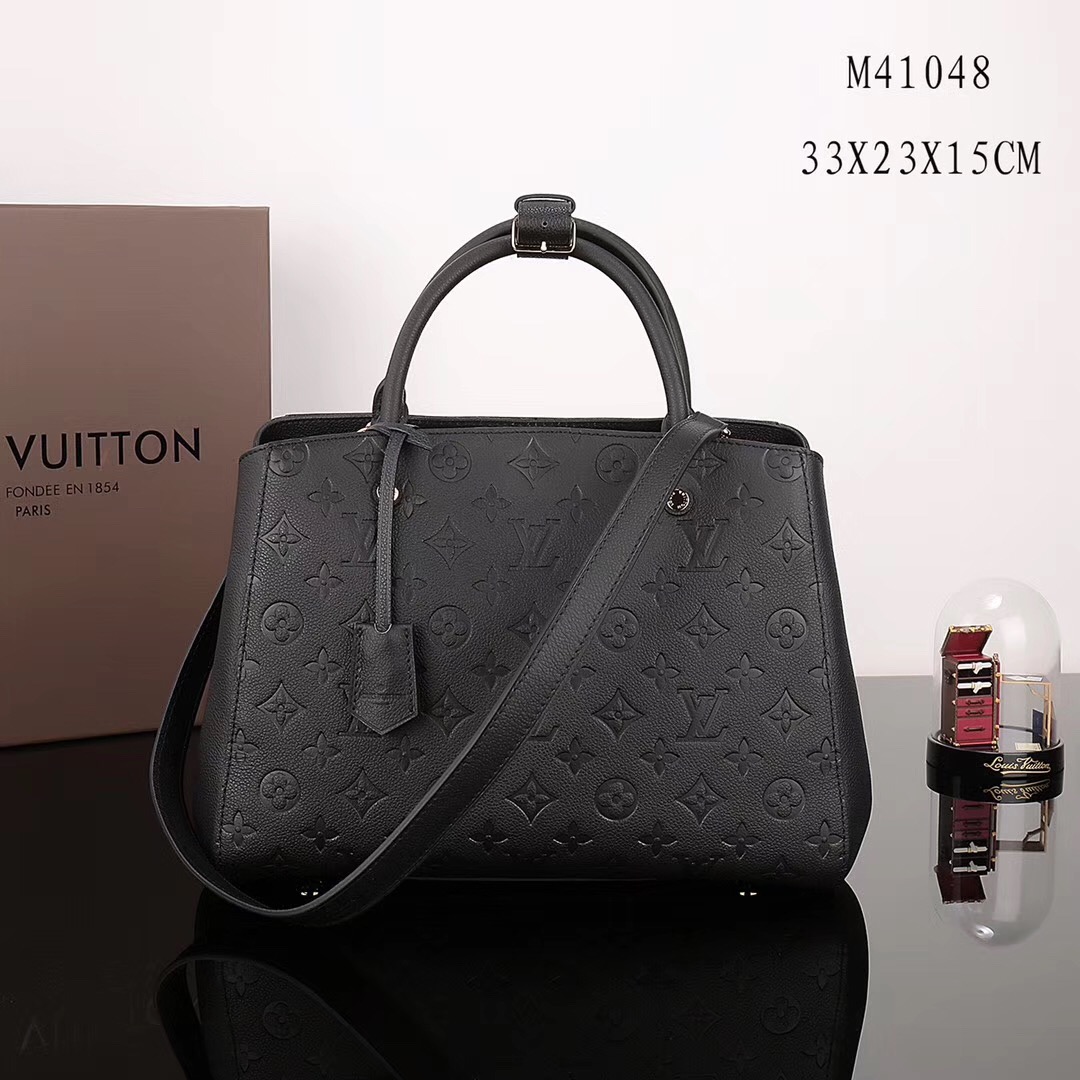 LV Louis Vuitton Montaigne Real Leather Monogram Handbags M41048 bags Black