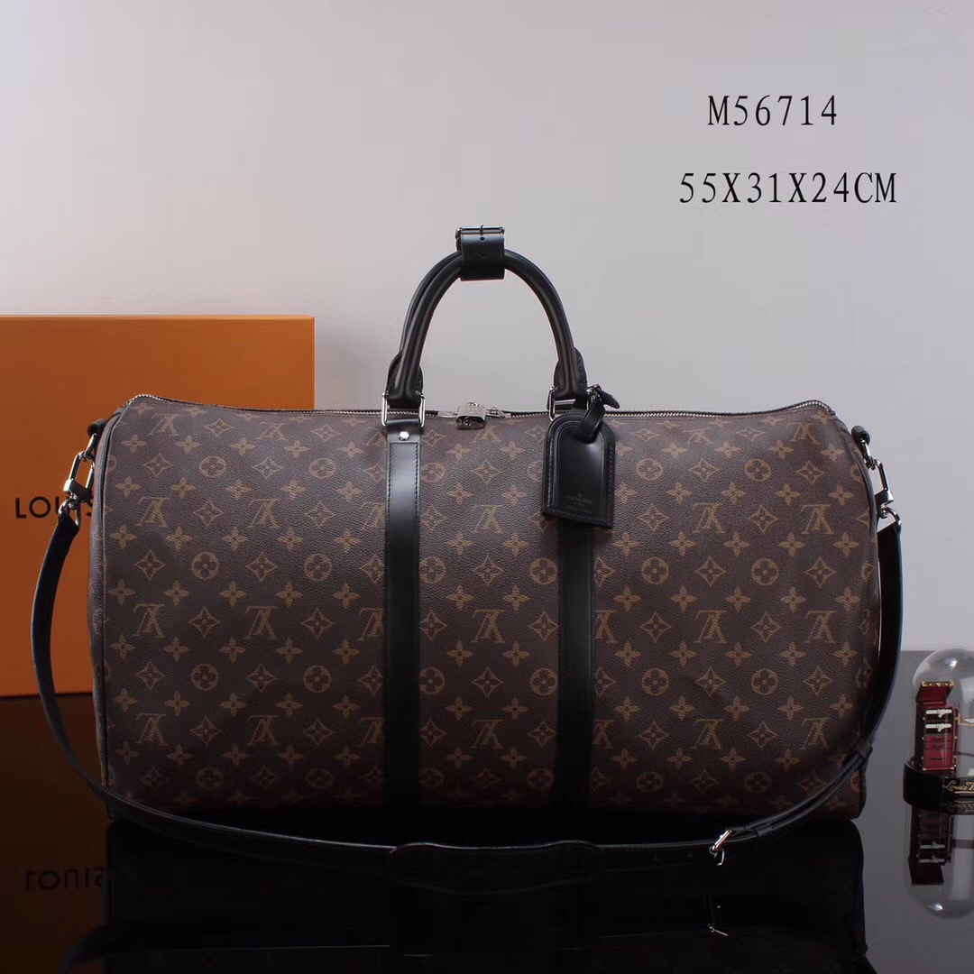 LV Louis Vuitton M56714 Monogram Keepall bags 55 Travelling Handbags Black