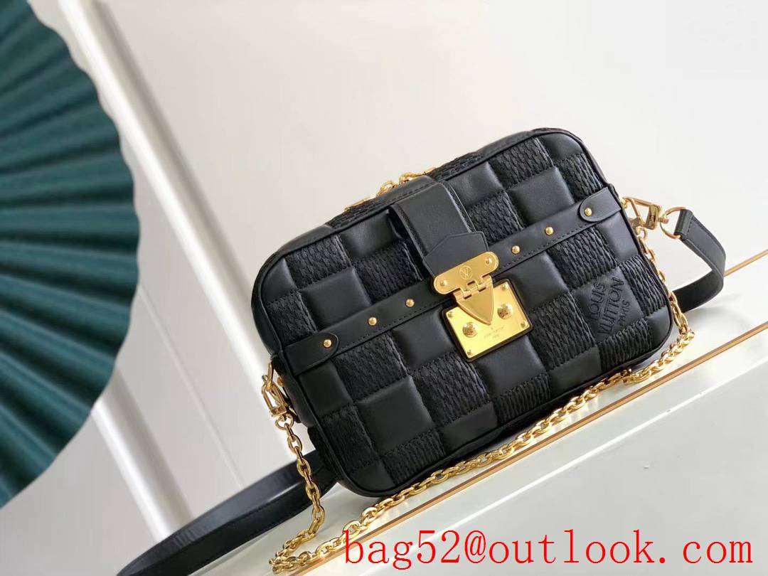 Louis Vuitton LV Lamb Leather Troca MM Shoulder Bag M59114 Black