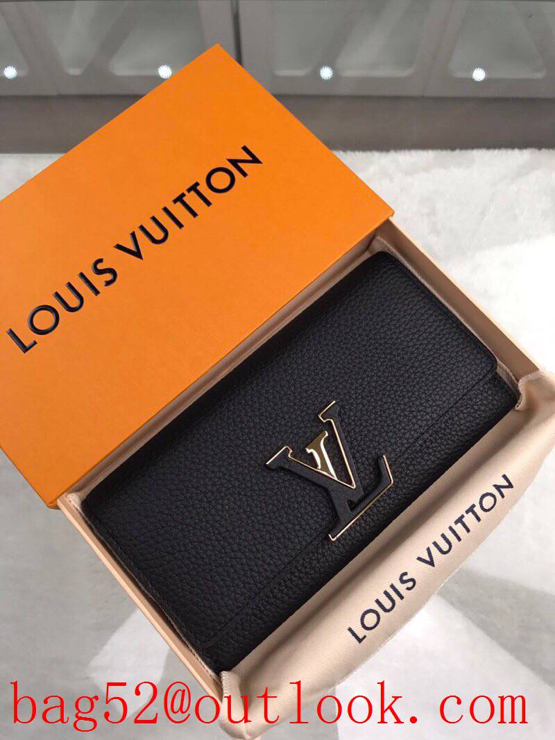 LV Louis Vuitton black leather large leather flap wallet purse M61248