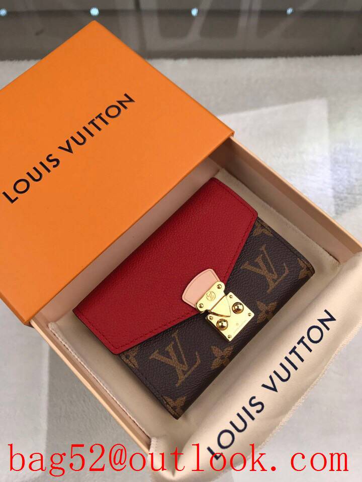 LV Louis Vuitton short Pallas red leather v monogram 3 folded lock wallet purse M67478