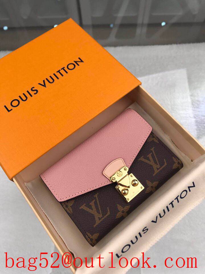 LV Louis Vuitton short Pallas 3 folded pink leather v monogram lock wallet purse M67478