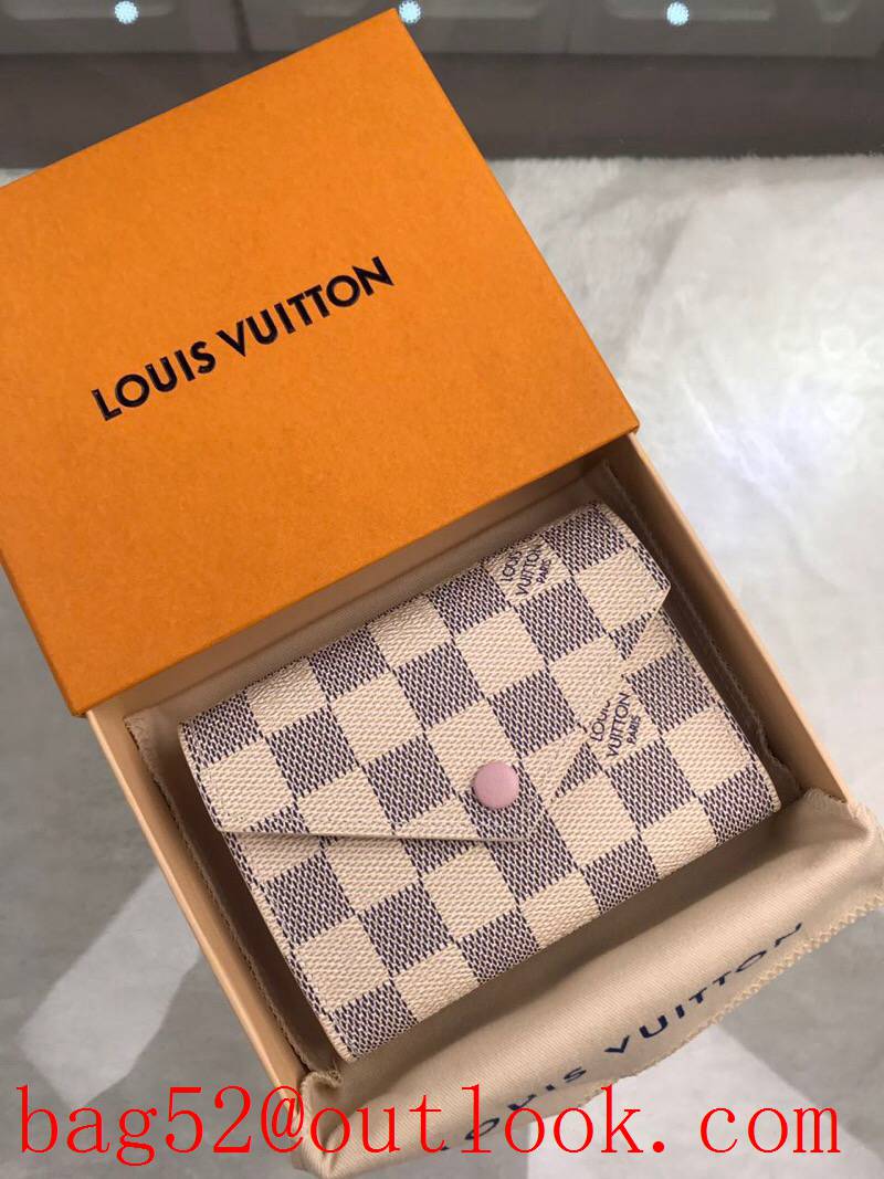 LV Louis Vuitton small white damier zipper 3 folded card holder wallet coin purse N64022