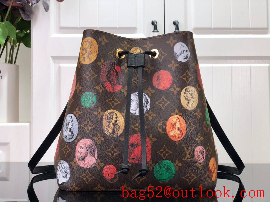 Louis Vuitton LV Monogram Fornasetti Neonoe MM Bucket Bag M45956 Brown