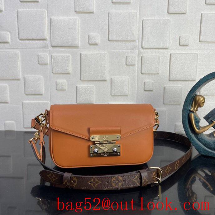 Louis Vuitton LV Swing Calfskin Leather Shoulder Bag with Monogram Strap M20396 Brown