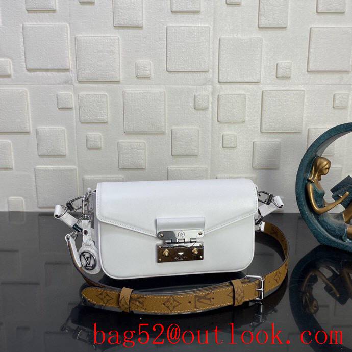 Louis Vuitton LV Swing Calfskin Leather Shoulder Bag with Monogram Strap M20395 White