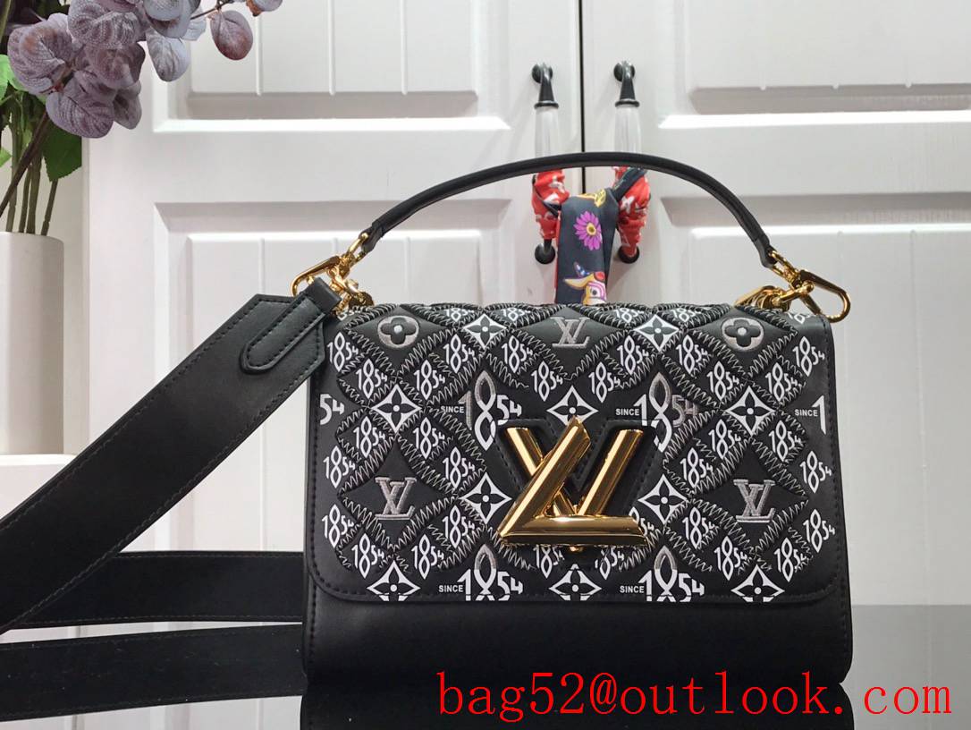 Louis Vuitton LV Twist MM Leather Bag Handbag with Monogram 1854 M57442 Black