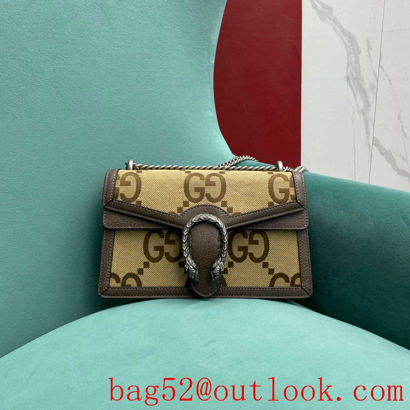 Gucci GG Dionysus bag series Jacquard Brown Antique silver textured tiger head spur buckle handbag