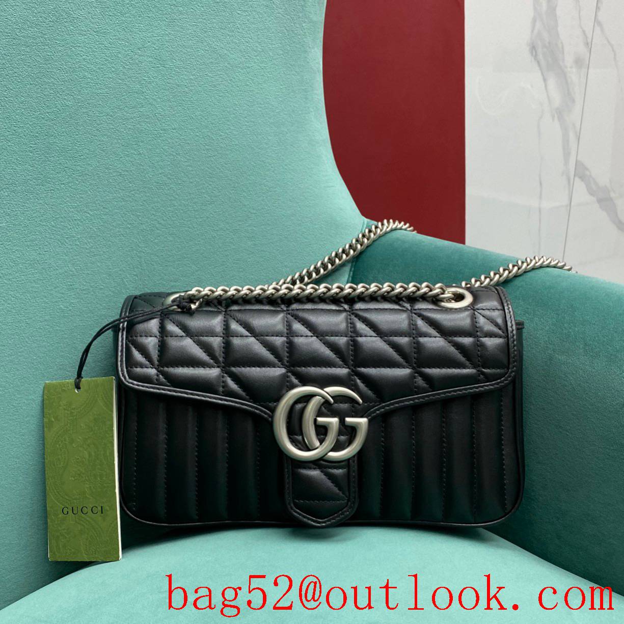 Gucci marmont medium Classic plaid mixed line connection black women's chain handbag