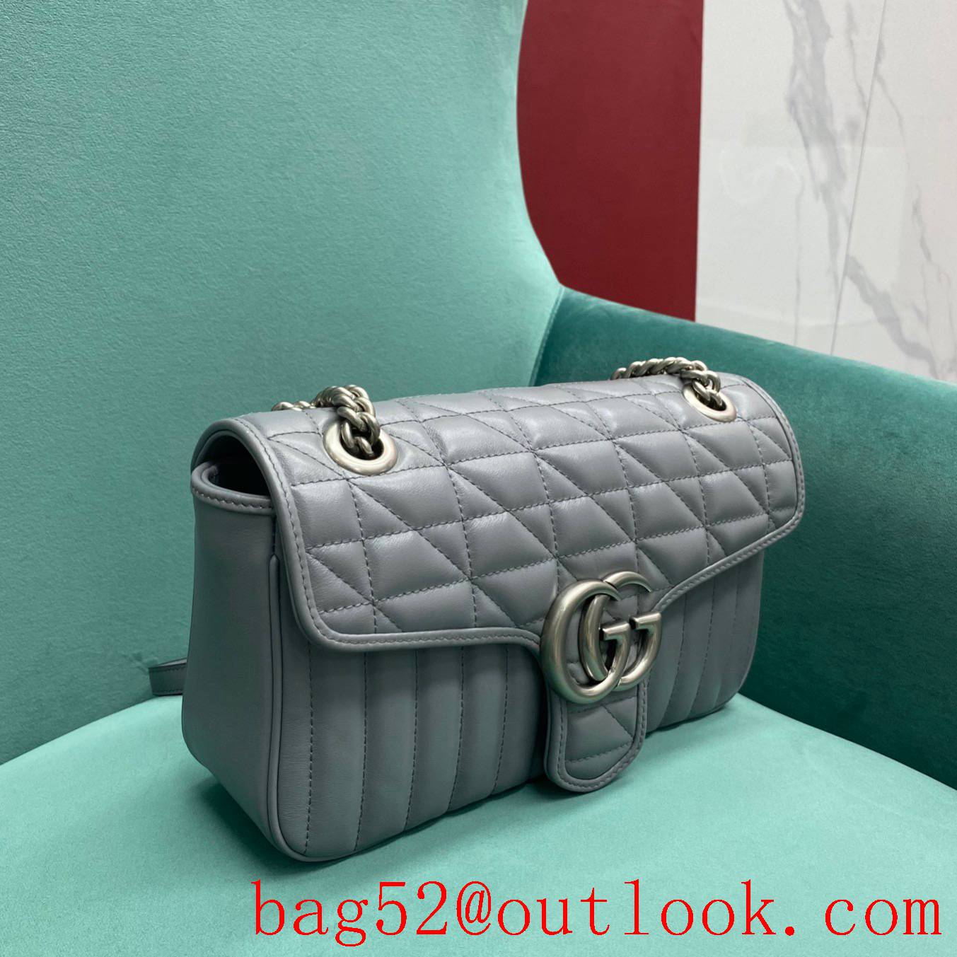 Gucci marmont medium Classic plaid mixed line connection grey women's chain handbag
