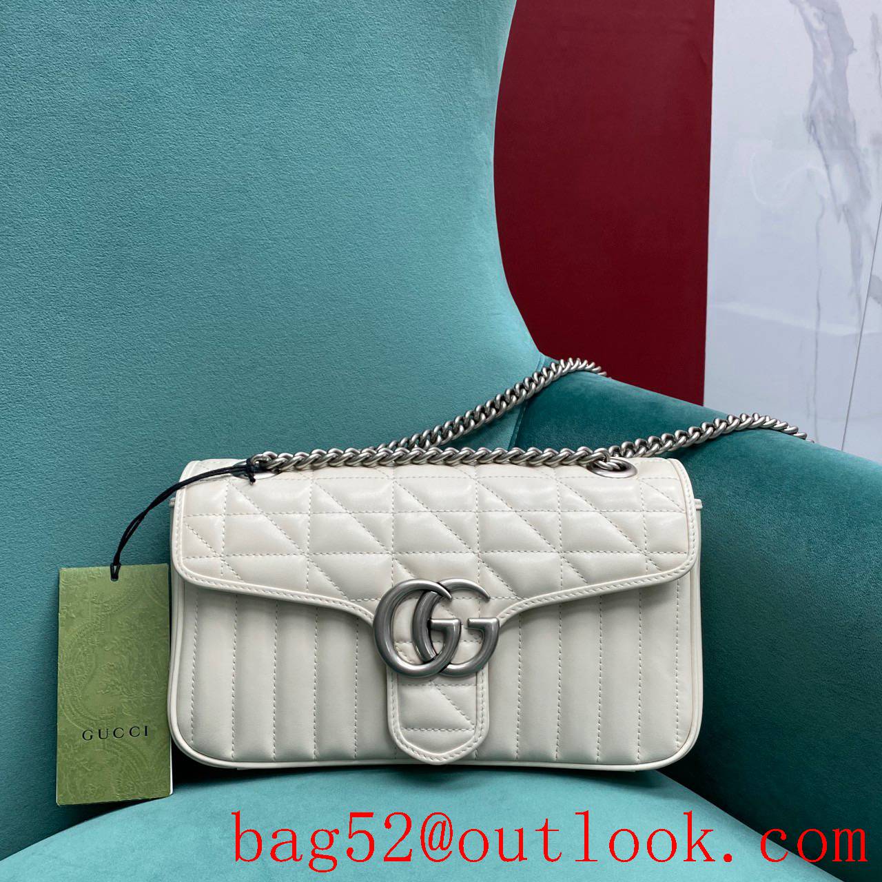Gucci marmont medium Classic plaid mixed line connection white women's chain handbag