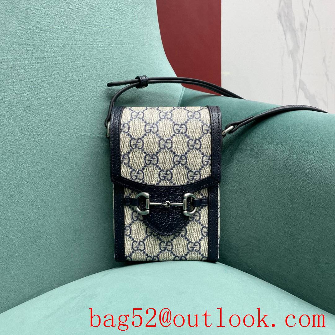 Gucci 1955 Horsebit Phone Case navy blue women's handbag