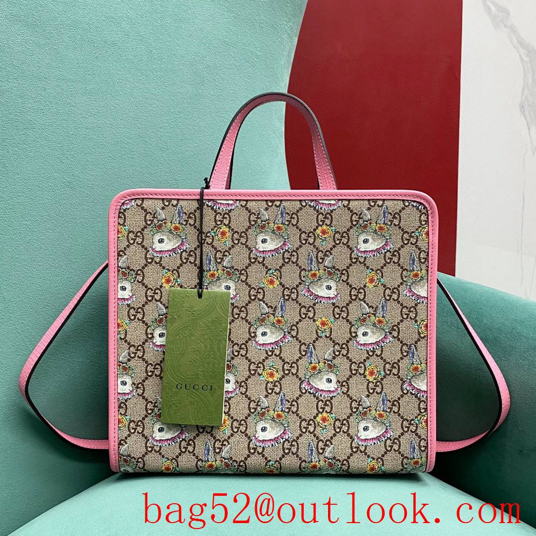 Gucci Rabbit pattern pink tote large handbag