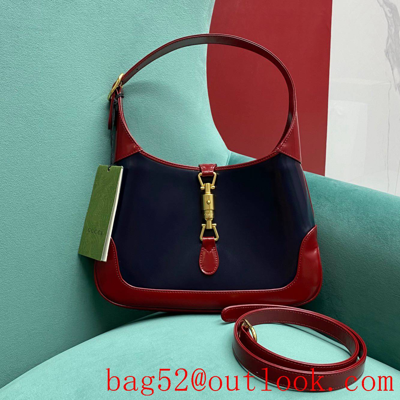 Gucci Jackie 1961 navy blue with red medium shoiulder crossbody handbag
