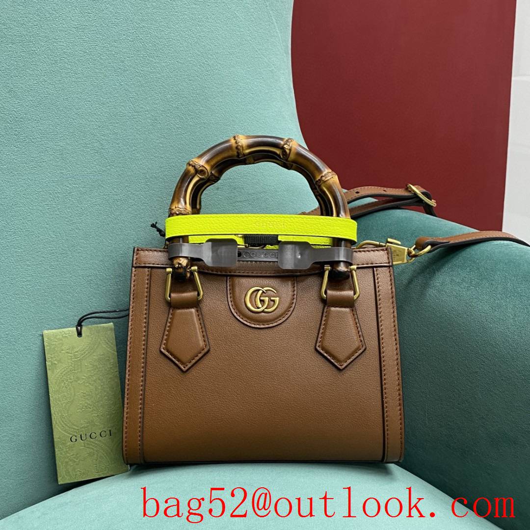 Gucci brown Diana Bamboo small Fluorescent buckle women's tote handbag