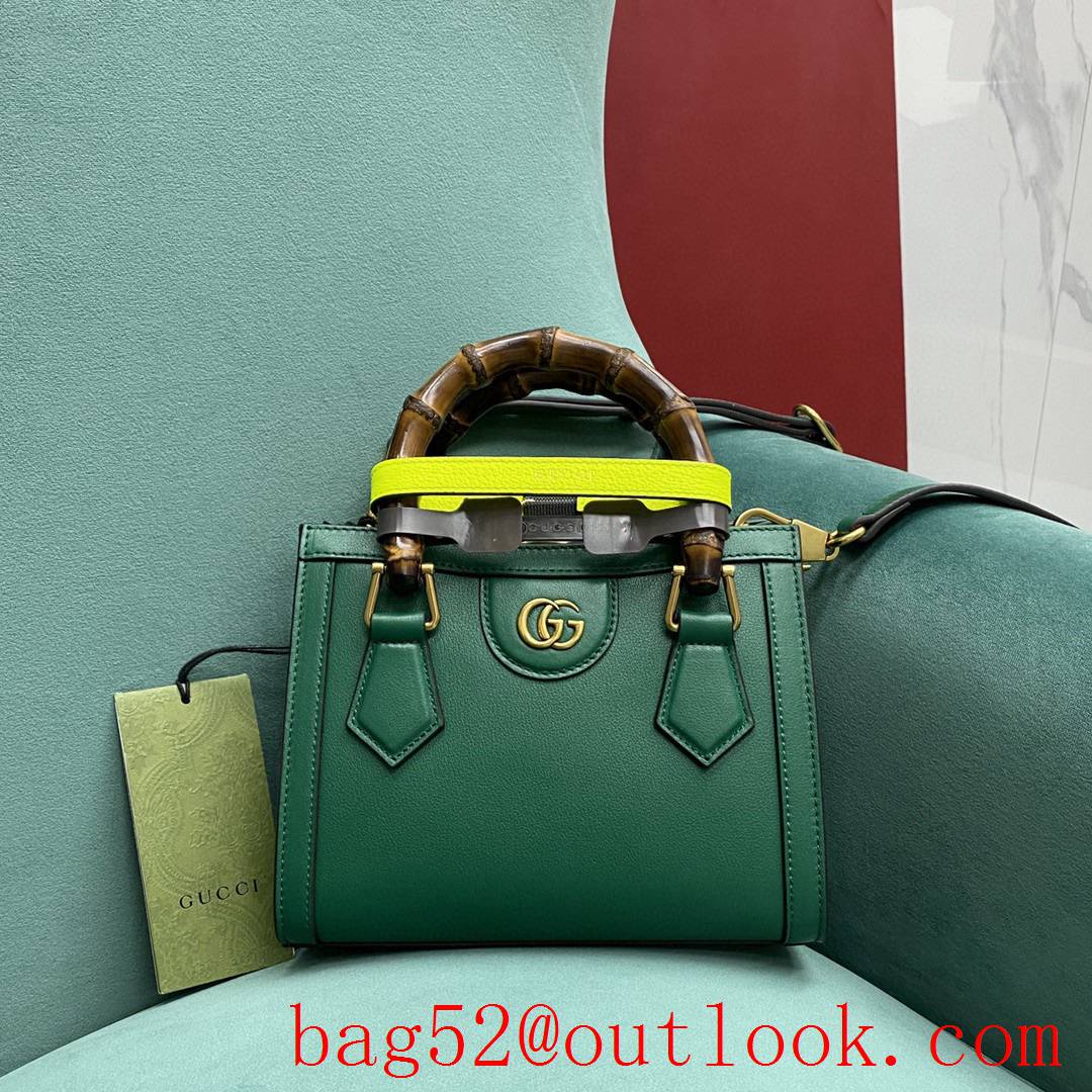 Gucci dark green Diana Bamboo small Fluorescent buckle women's tote handbag