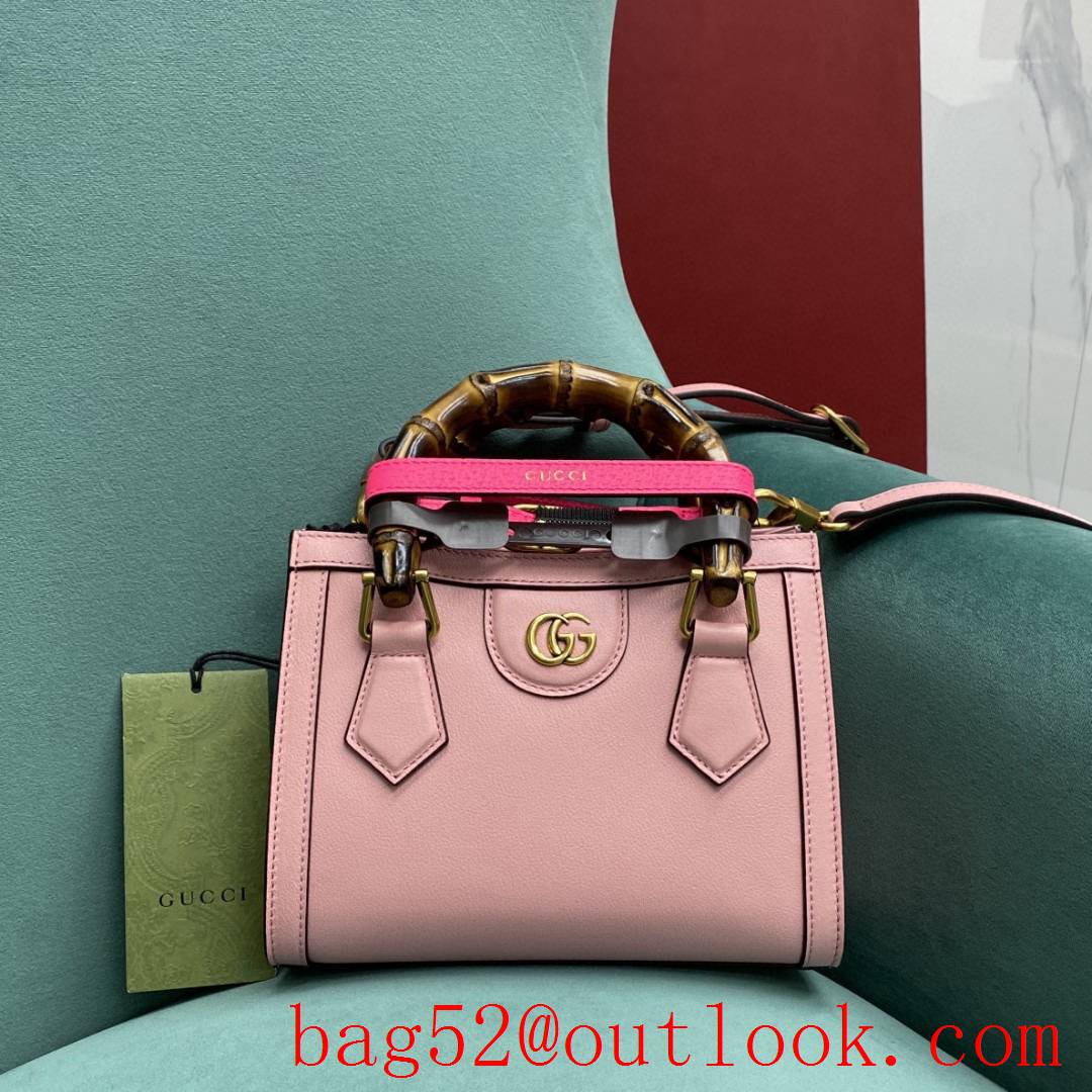 Gucci pink Diana Bamboo small Fluorescent buckle women's tote handbag