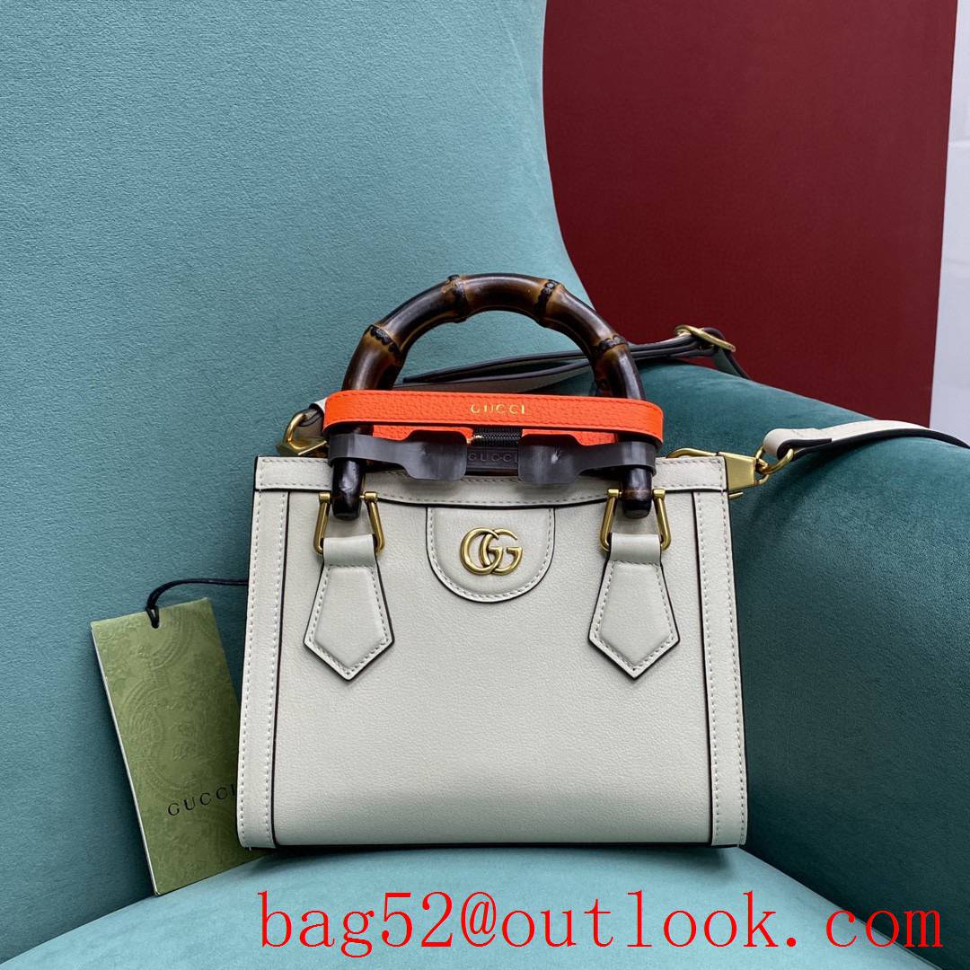 Gucci Diana Bamboo small Fluorescent buckle women's tote white handbag