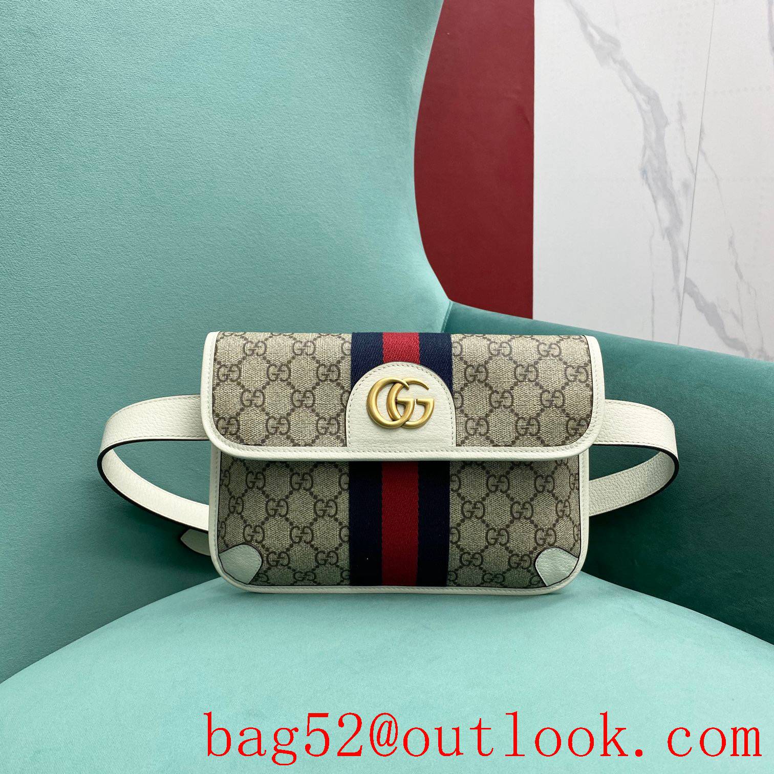 Gucci cream double Metal buckle logo GG women's crossbody handbag