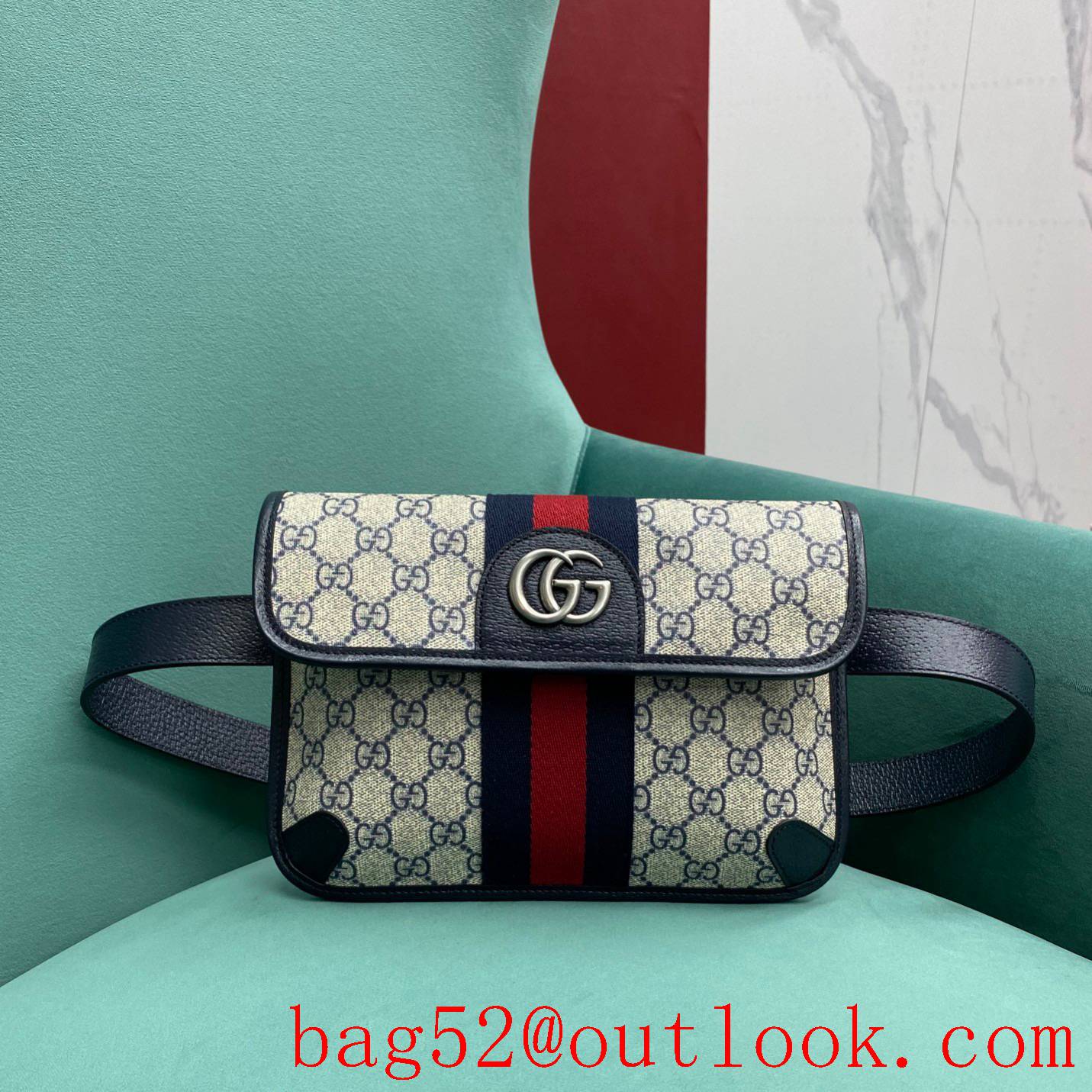 Gucci navyblue double Metal buckle logo GG women's crossbody handbag