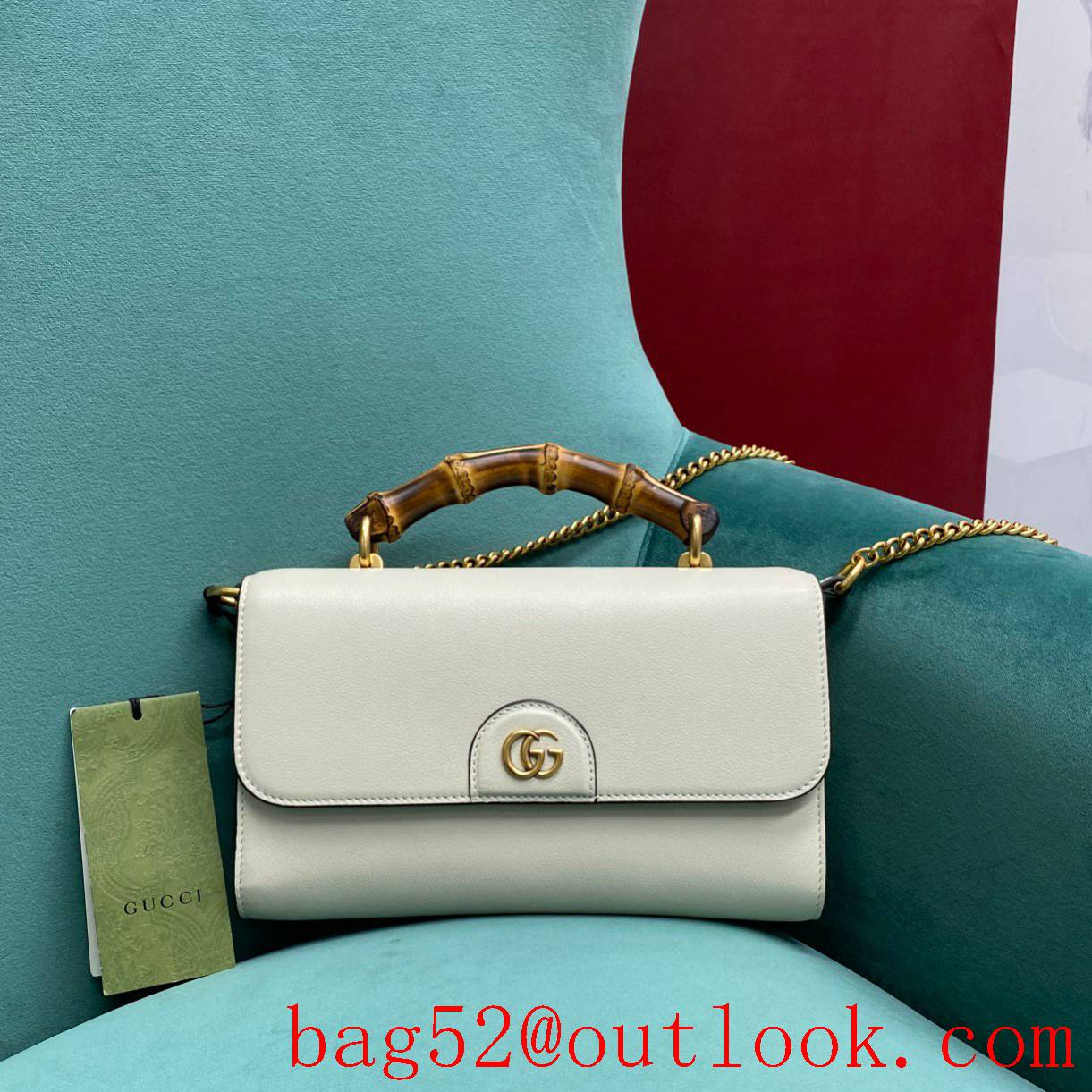 Gucci leather Bamboo chain white shoulder handbag