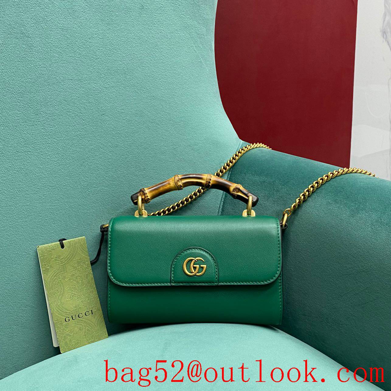 Gucci dark green Bamboo goldchain women's handbag