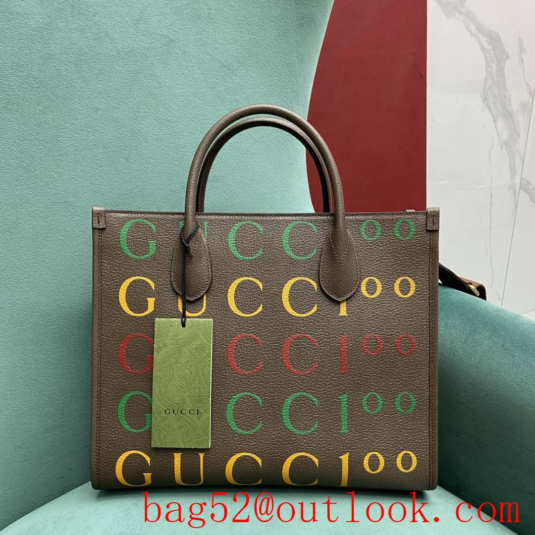 Gucci full logo large tote letter brown women's handbag