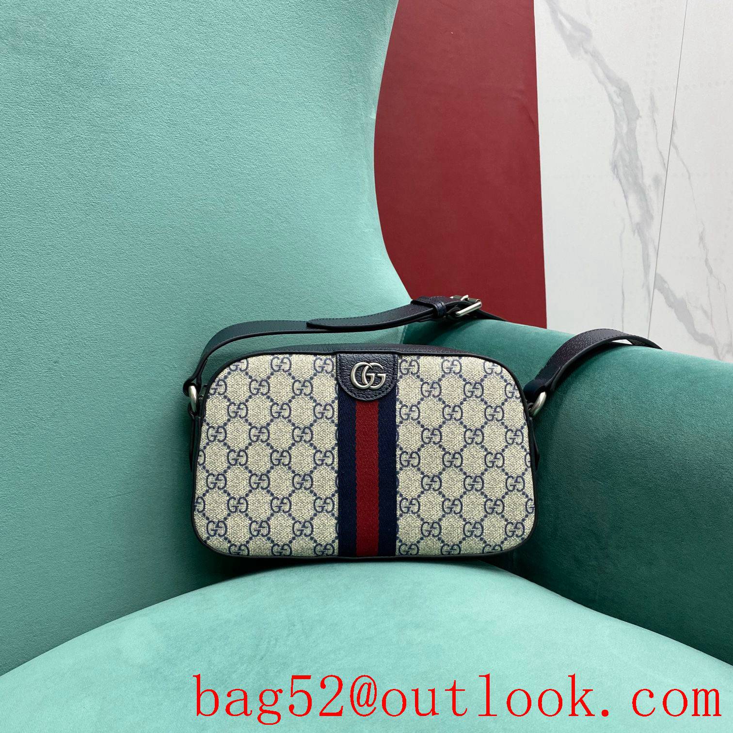 Gucci original camera navy blue double G fabric crossbody handbag