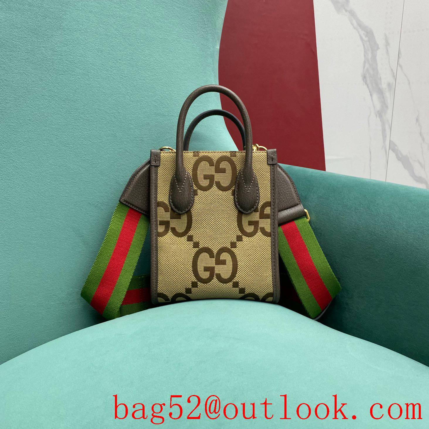 Gucci verticacl tote blue red width strap camel crossbody handbag