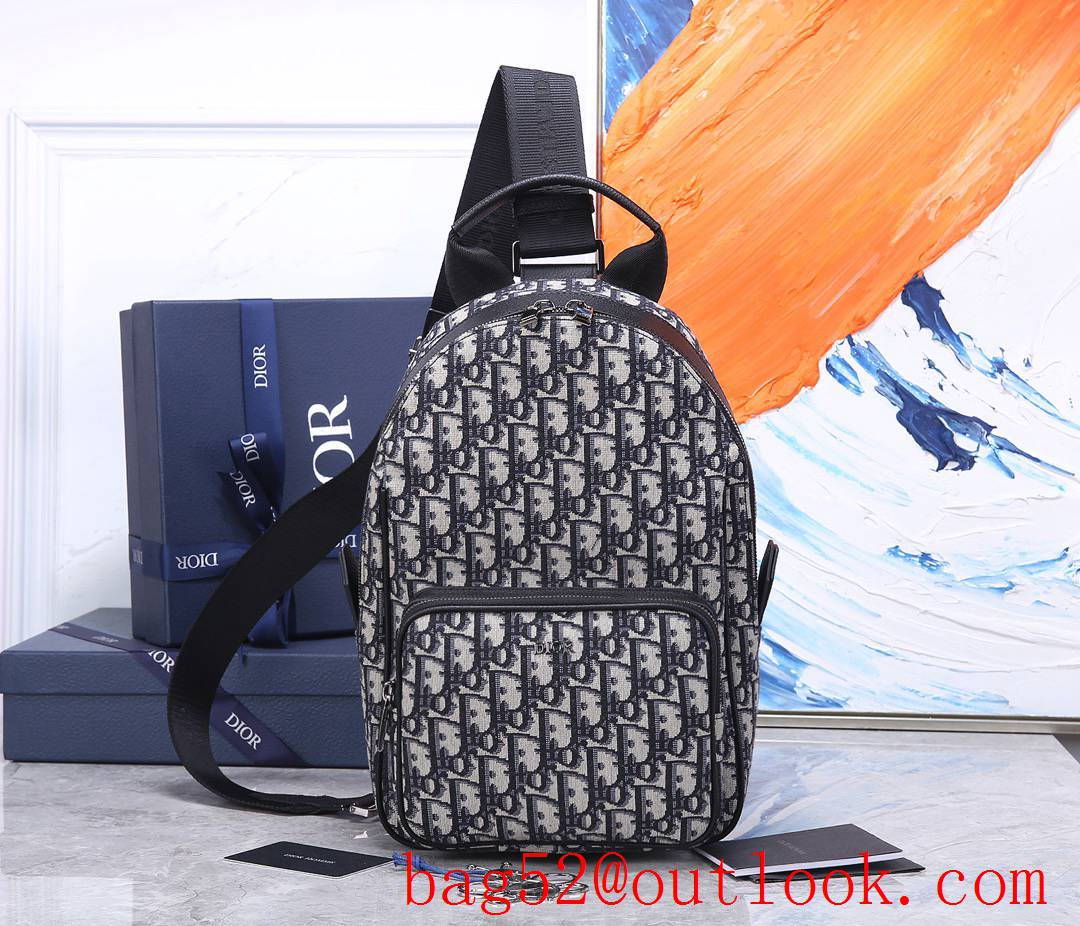 Dior Beige and black Oblique print Brass metal cladding on front backpack bag