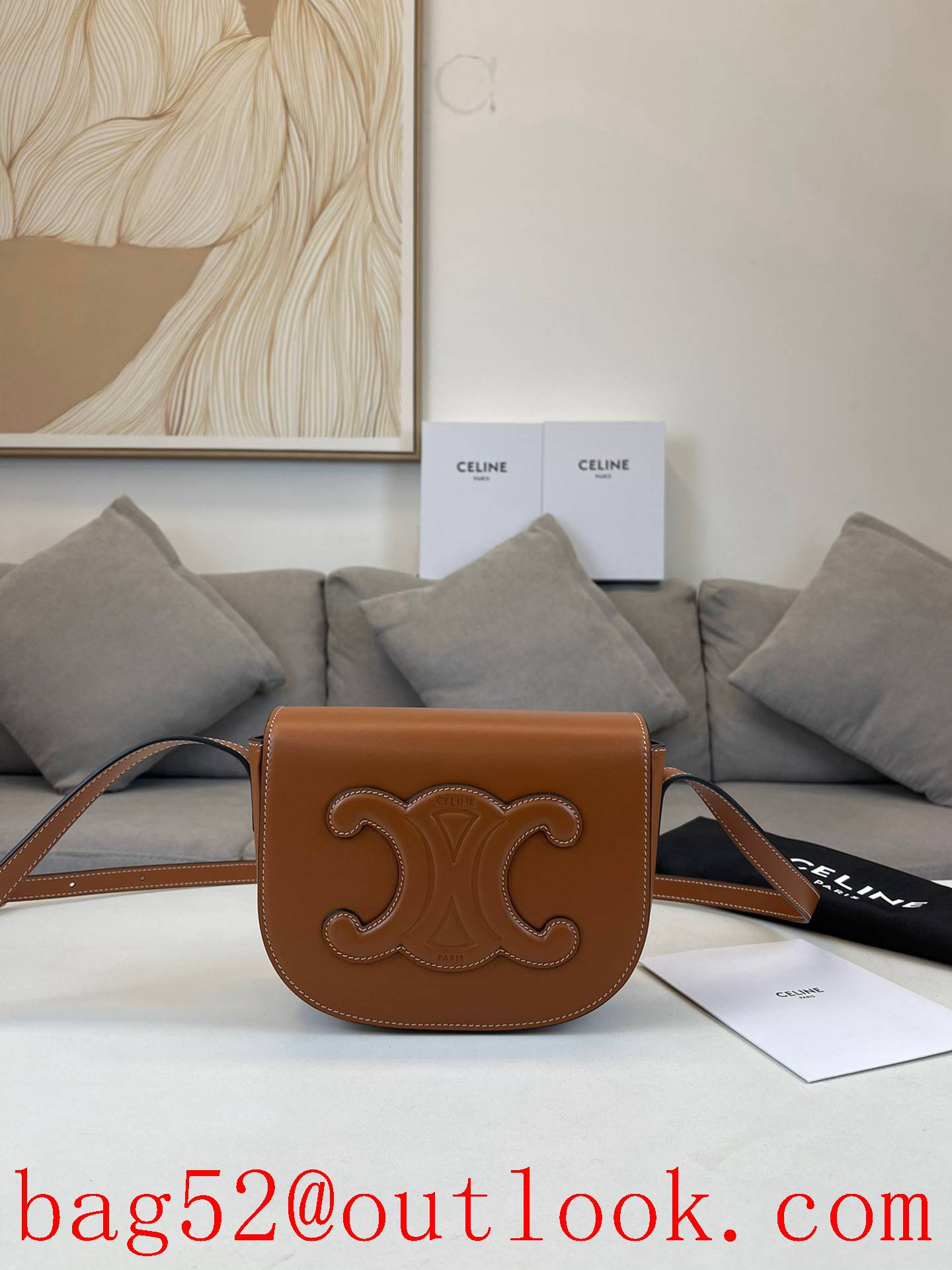 Celine brown medium Brand new Folco Cuir Triomphe cow leather handbag
