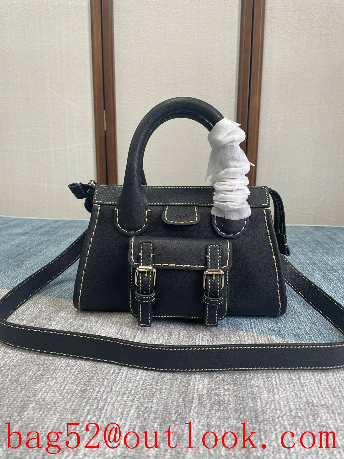 Chole Top zip closure Internal zip pocket black Linen lining Removable strap handbag crossbody bag