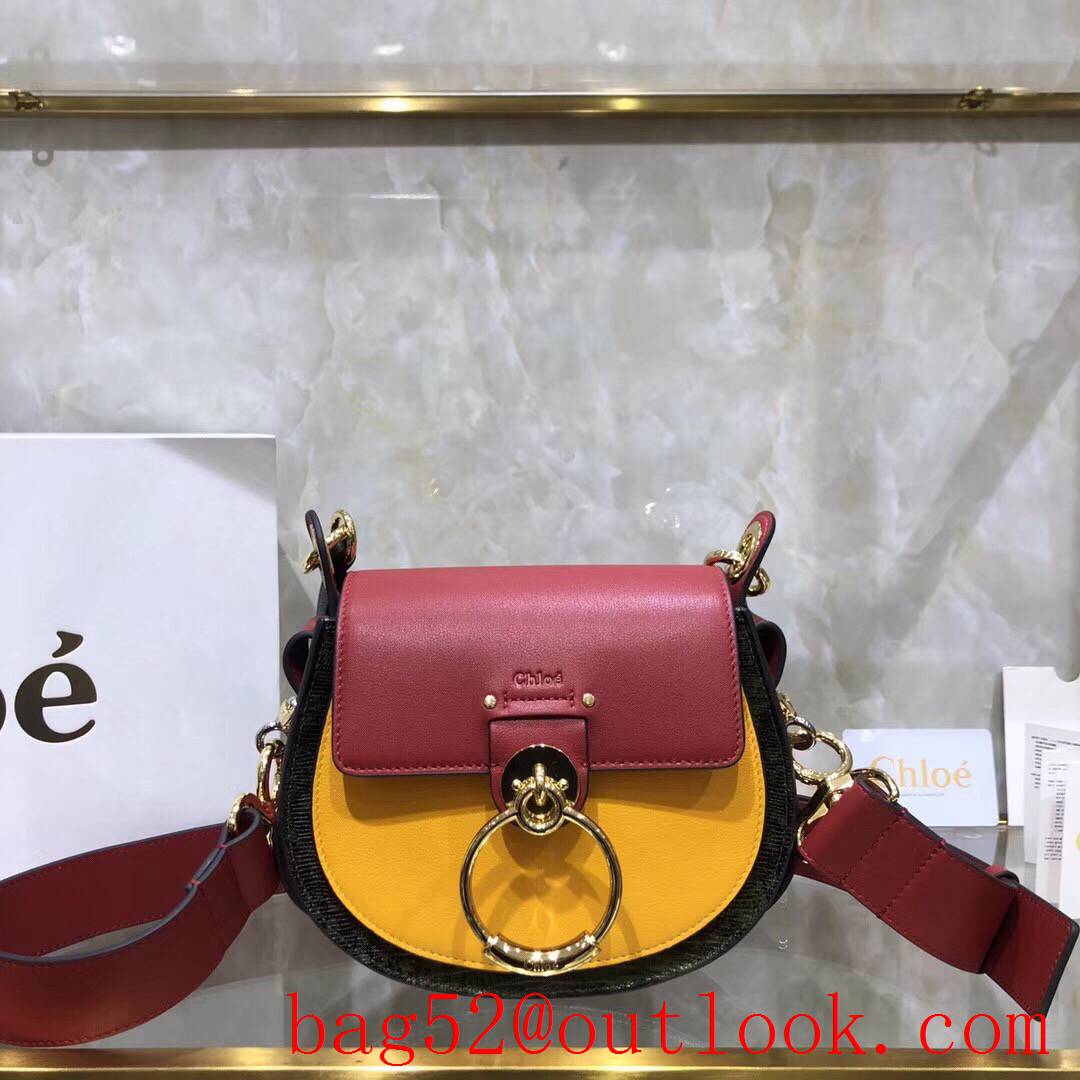 Chole red yellow new Tess pony embroidery calfskin medium gravure baroque-style "C" combination pattern bag